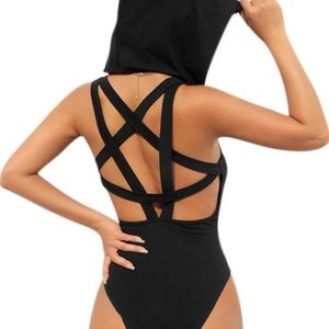 Hooded pentagram rave bodysuit onesie